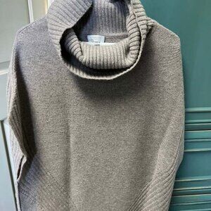 Kinross 100% Cashmere Grey Ribbed Cowl Neck Poncho Sweater